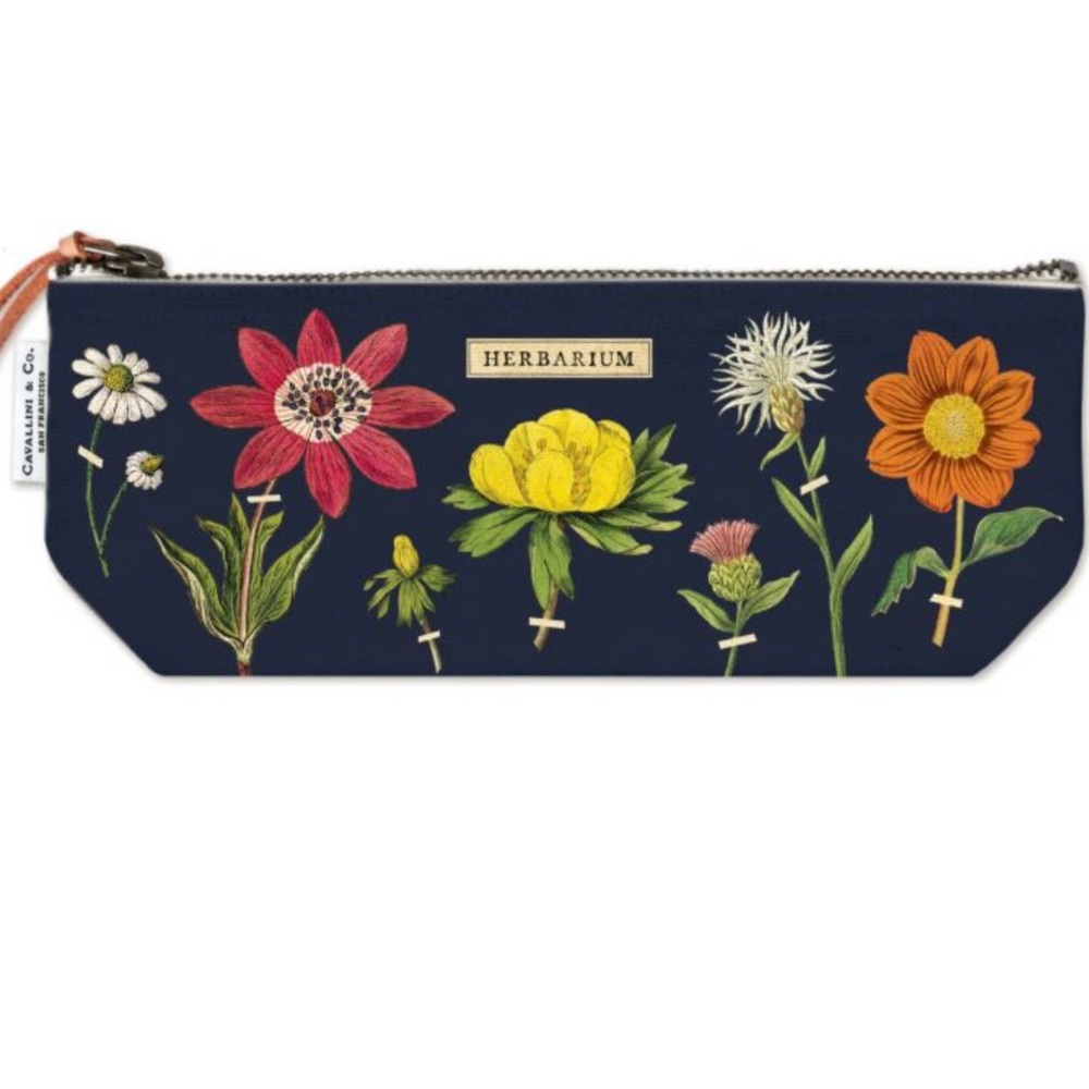 Cavallini & Co. Vintage Mini Pouch Herbarium Pencil Pens Cotton Zipper Leather